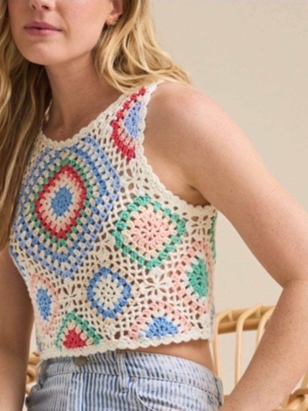 NWT Altar'd State Cream Crochet Crop Top Size Small